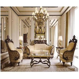 Elegante Juego de Sofás de Madera Maciza Tallada a Mano, Lujoso Juego de Sofás de Estilo Tallado para el Hogar, Muebles de Sala de Estar Estilo Francés - Product Image 1