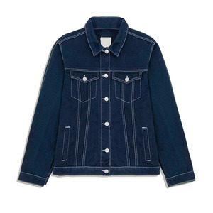 Veste en jean vintage bleu foncé de qualité supérieure pour hommes avec coutures blanches contrastées sur toute la veste en jean en coton - Product Image 5