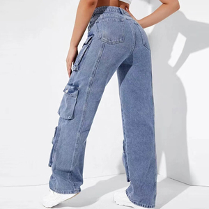 Pantalones de mezclilla de ajuste relajado transpirables personalizados para mujer, bolsillos de tiro medio, diseño de jeans holgados Vintage, ropa de calle lavable, verano ancho - Product Image 5