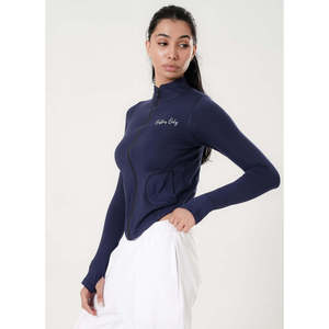 Veste de sport d'hiver M Fitness bleu marine à fermeture éclair intégrale, manches longues, col montant, respirante, design minimaliste, 95% polyester, 5% élasthanne - Product Image 3