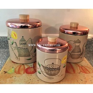 Juego de 2 ollas de hojalata de cobre de utensilios de cocina de diseño martillado, botes de azúcar de lujo metálicos de forma redonda de la mejor calidad - Product Image 2