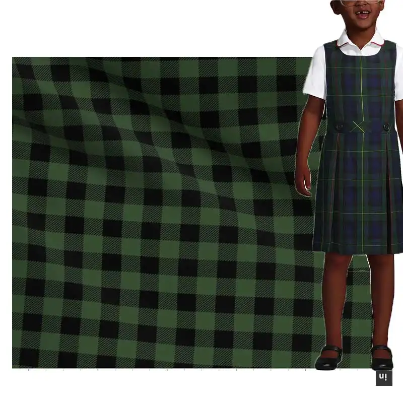 Fornecedor de tecido de sarja 80%t 20%r para cheques escolares uniformes de algodão 170gsm, tecido liso respirável