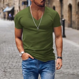 Camiseta de verano para hombre para Amazon Cross-Border Casual de manga corta Jersey de tela con cuello en V Slim Fit Color sólido Smooths - Product Image 6