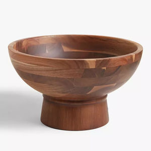 Bol de piédestal en bois rustique Acacia bois salade fruits service affichage décor ustensiles de cuisine naturel Artisan - Product Image 1