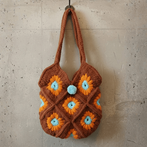 Sac à bandoulière en crochet floral, style japonais vintage, à sangle simple ou double, motifs géométriques carrés, doublure en polyester, pour femme, hiver - Product Image 1