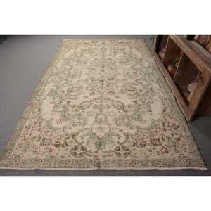 Alfombra de lana verde Beige Oriental Vintage 6,2 X 10.2ft diseño turco clásico hecho a mano Patchwork rectángulo látex respaldo para adolescentes - Product Image 1