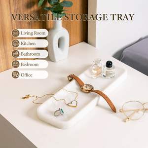 Bandeja Moderna de Mármol Koville para Lavabo de Baño, 12x4 Pulgadas, Bandeja de Vanidad Blanca Natural, Organizador de Encimera de Cocina - Product Image 3