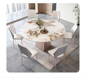 <span class=keywords><strong>Table</strong></span> de salle à manger extensible <span class=keywords><strong>ronde</strong></span> moderne de luxe avec plateau en pierre frittée blanche et plateau en marbre - Product Image 6