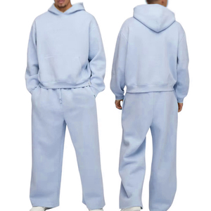 Ensemble de survêtement polaire uni pour hommes, sweat à capuche et pantalon de jogging à taille élastique et bas ouvert, vêtements de loisirs, vente en gros - Product Image 3