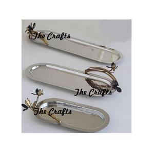 Plateau de service en acier inoxydable de qualité supérieure pour mariage et hôtel Plateau à chocolats de forme ovale Lot de 3 - Product Image 1