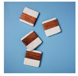 Classic Style India-Made Natural Wood and Marble Mango Coaster Heart Marbled & Wooden Coaster - Product Image 4