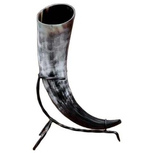 Soporte de madera grande hecho a mano auténtico para jarra de cuerno para beber Vikingo, jarra de cerveza de cuerno Natural pulido, estilo Animal histórico - Product Image 3