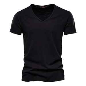 Camiseta de algodón 100% de calidad de marca para hombre, Camiseta con cuello en V, diseño informal, ajustada, manga corta, Jersey sólido de talla grande, bordado transpirable - Product Image 5