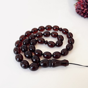 Misbaha en ambre baltique naturel, chapelet en ambre cerise, perles d'olivier - Product Image 5