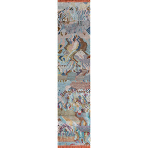 Alfombra Manchaha Azul de Lana y Seda de Bambú Anudada a Mano, Abstracta, Rectangular de 10 mm para Pasillo, para el Hogar, para Adolescentes - Les-604, Alfombras Jaipur US - Product Image 1