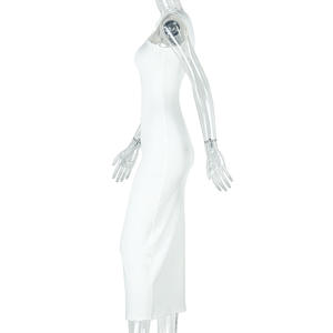 Jupe plissée élégante en métal de couleur unie, robe longue à col licou enveloppée à la hanche, vêtements asymétriques à la mode - Product Image 6