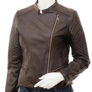 Real <b>Sheepskin</b> Women's Leather <b>Jacket</b> with Puffer Padding Stand Collar Breathable and Knitted Processing - Product Image 1
