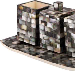 Juego de baño personalizable más vendido, forma rectangular con hueso de cuerno, madre de perla y resina, respetuoso con el medio ambiente e impermeable - Product Image 1