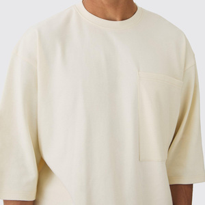 T-shirt Streetwear oversize in cotone 100% di alta qualità da uomo con tasca frontale 300g in tessuto e traspirante - Product Image 4