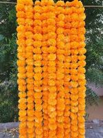 Deewali Marigold Untaian Bunga Garland untuk Dekorasi Pesta Pernikahan Natal Diwali Di Indian Warna Campuran Dekoratif Buatan