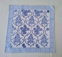 Serviettes de table carrées en coton imprimées à la main, motif floral indien bleu ciel, écologiques, 45x45cm, pour mariage