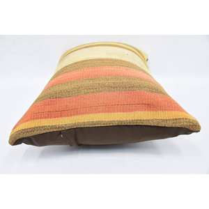 Subtle Striped Beige Kilim Patchwork Pillow 16x24 Inch Vintage <b>Square</b> Wool <b>Cushion</b> for Living Room Bedding - Product Image 5