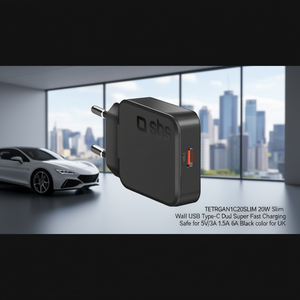 TETRGAN1C20SLIM 20W Slim Wall Charger USB Type-C Dual Port Super Fast Charging Safe for Car <b>5V</b>/3A 1.5A 5A 6A Black Color for UK - Product Image 3