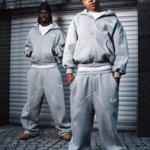 Alta calidad 100% algodón con capucha pantalones de chándal conjunto calle moda estilo suelto sólido 3D hombres mujeres Hip Hop otoño chándales - Product Image 6