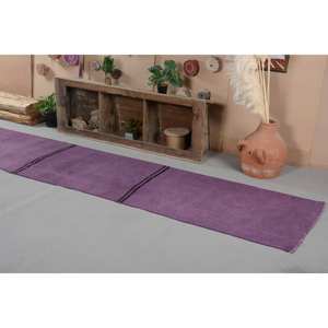 Alfombra turca rectangular grande Vintage moderna de 2,9x13,4 pies, diseño de retazos morados, respaldo de látex de lana para entrada, pasillo y habitación - Product Image 4