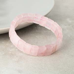 Pink <b>Quartz</b> (<b>Rose</b> <b>Quartz</b>) Natural Stone Square Cut Wide Cut <b>Bracelet</b> - Product Image 2
