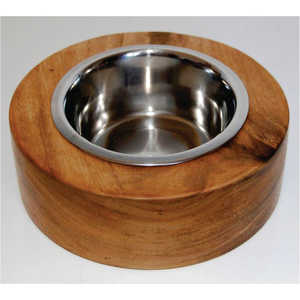 Cuenco para mascotas hecho a mano de madera de acacia y acero inoxidable para perros/gatos, cuenco de agua antideslizante de madera resistente para mascotas, comedero para perros - Product Image 2