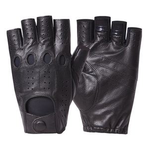 Demi-doigt en cuir véritable hommes gants été conduite respirant résistant à l'usure combat sans doigts gants en peau de mouton mâle - Product Image 1