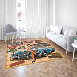 Tapis de voiture vintage : Tapis imprimé Route 66 Americana, avec poils doux - Product Image 4
