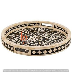 Mop Inlay Tray with Mother of Pearl <b>Decorative</b> Wooden Tray for Living Room Bedroom & Kitchen Stylish Home <b>Decor</b> Serving Tray - Product Image 2