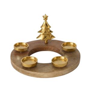 Highest Quality Mango Wood & Metal <b>Christmas</b> Tree Table Topper <b>Centrepiece</b> Pillar Candle Holder Stunning Xmas Decor On Sale - Product Image 5