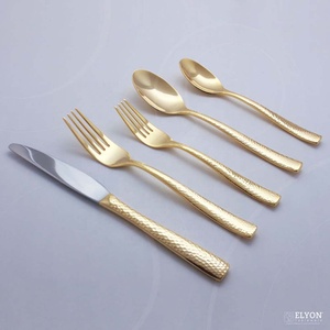 Amazing Outdoor Rose <b>Gold</b> Restaurant Cutlery Embossed Design Hammered Handle Rose <b>Gold</b> <b>Mirror</b> Polished Wedding Set - Product Image 2