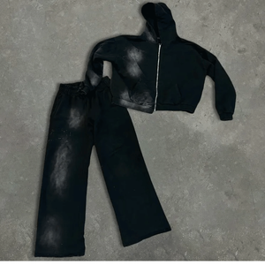 Conjunto Deportivo Vintage Personalizado al Por Mayor, Sudadera con Capucha y Pantalones Deportivos con Cierre y Lavado Ácido para Hombre - Product Image 5