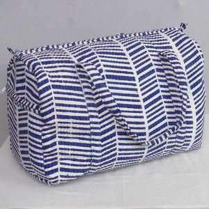 Sac de sport élégant écologique à motif rayé Weekender Trousse à cosmétiques Tissu en coton imprimé bloc à la main Fermeture à glissière - Product Image 4