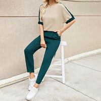 Ensemble décontracté deux pièces pour femme, été, uni, 100 % polyester, anti-boulochage, logo personnalisé, haute qualité, coupe ample