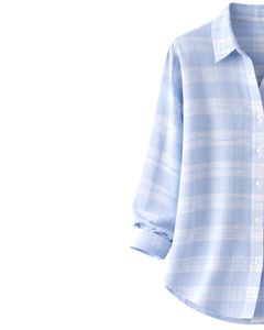 Camisa Oversize a Cuadros para Mujer, Azul Claro, Manga Larga, Casual, de Franela, Tipo Túnica, Suave, Otoño Invierno, Venta al por Mayor - Product Image 3