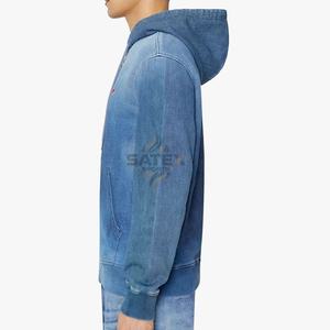 Sweat à capuche en jean délavé unisexe confortable et tendance, 100% coton, surdimensionné, service OEM, best-seller, quantité en gros, Pakistan - Product Image 3