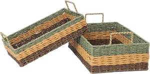 Multi-Color Woven Paper Rope Storage <b>Basket</b> Set - Rectangular Fabric Storage Bins <b>with</b> <b>Handles</b> for Kids Room & Home Decor - Product Image 6