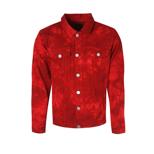 <b>Red</b> <b>Men</b> Casual Long Sleeve <b>Tie</b> Dyed Button Design Denim Jacket - Product Image 5