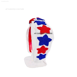 Handmade Patriotic 4th of July Beaded <b>Headband</b> American Flag Design in Red White & Blue <b>for</b> <b>Women</b> Sparkling Hair Accessory - Product Image 2