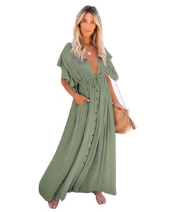 Vestido elegante para mujer, vestidos largos con cuello en V, nueva moda 2023, vestido Maxi de fiesta de noche de manga corta Vintage francés para mujer - Product Image 1