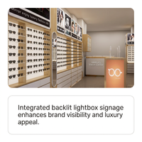Brillen-Wanddisplay mit LED-Hintergrundbeleuchtung und Hochkapazitäts-Fächern, Weißes Holz-Optikgeschäft-Möbel für Marken-Brillengeschäfte