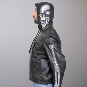Veste de moto en cuir de toile de meilleure qualité pour hommes Skull and Bones Design avec logo avant - Product Image 6