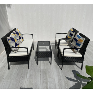 4P00016 Direct factory in Vietnam Modern 4Pcs Rattan Outdoor <b>Sofa</b> Set with <b>Cream</b> Cushions and Geometric Pillows for Garden Pati - Product Image 2