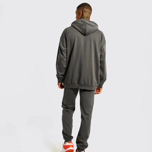 Ensemble de survêtement vintage délavé pour homme, grande taille, avec sweat à capuche zippé et pantalon de survêtement orné de strass, 100 % coton - Product Image 2