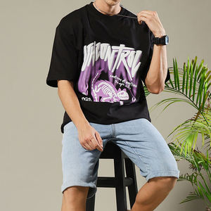 Offre Spéciale hommes col rond goutte épaule à manches courtes imprimé T-shirt incontrôlable bouffée imprimé hommes surdimensionné éponge T-shirt - Product Image 5